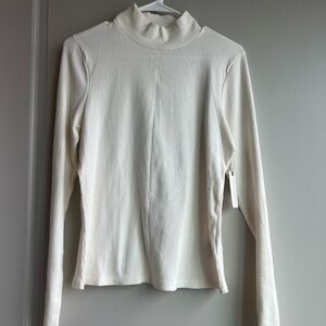 Anthropologie Cream Ribbed Mock-Neck Long Sleeve Top